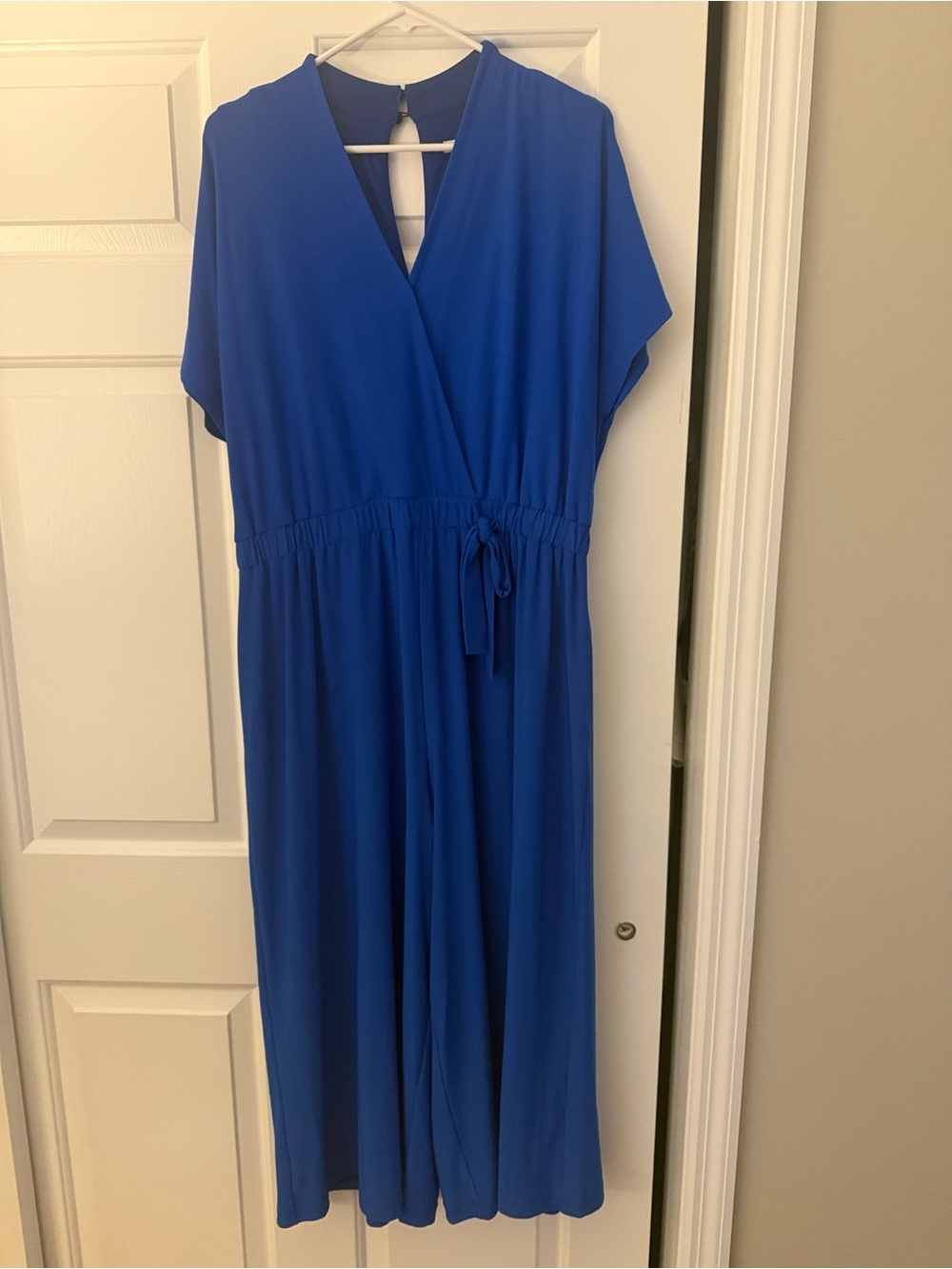 Sandra Darren Royal Blue Faux Wrap-Style Jumpsuit Dress WideLeg Crop Pant Dressy